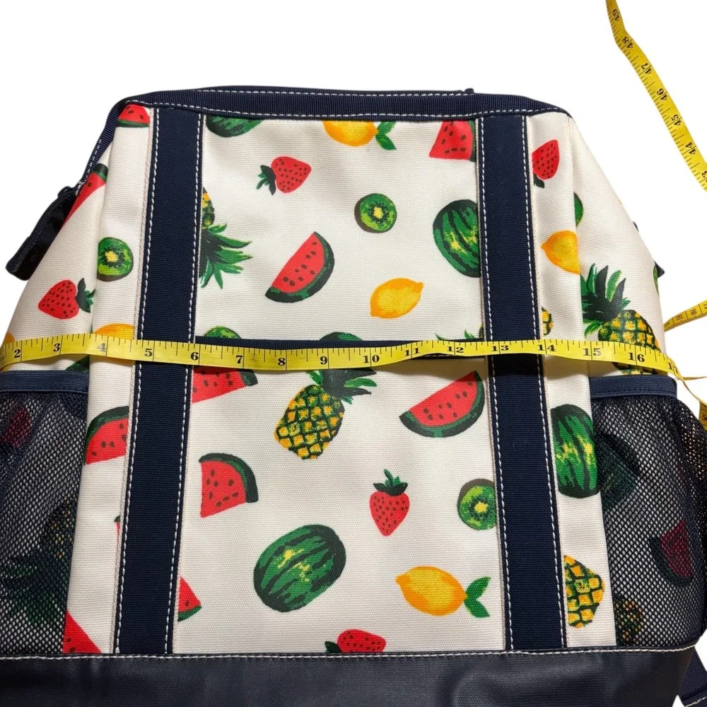 Lands End Large Canvas Coated Fruit Print Backpack Navy Trim Insulated CoolerBag